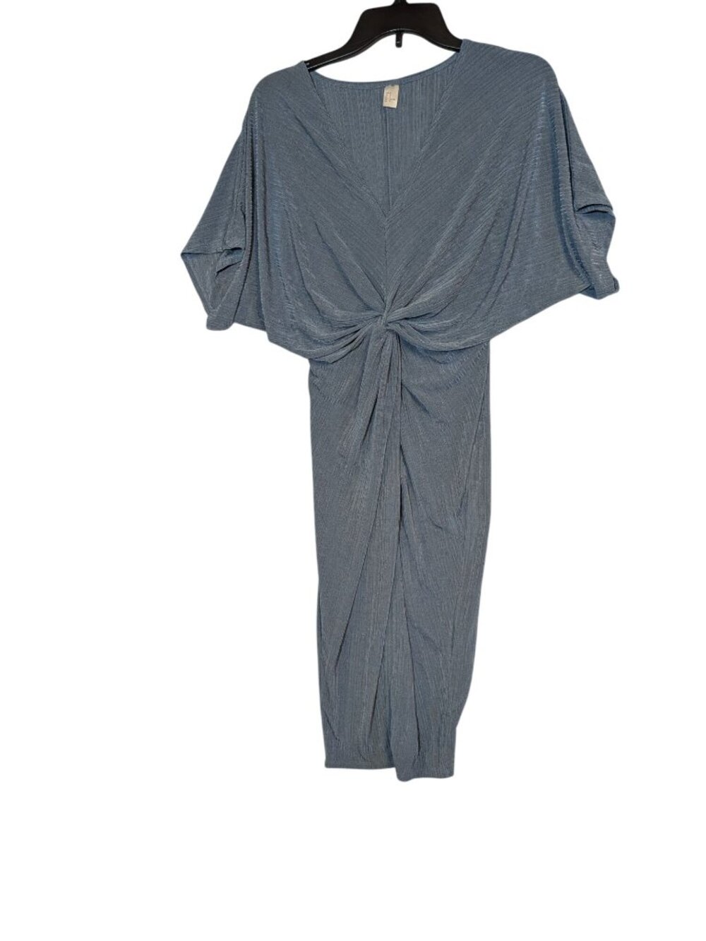 Knotted Midi Dress With Dolman Sleeves In Ribbed Gray Fabric Size Small